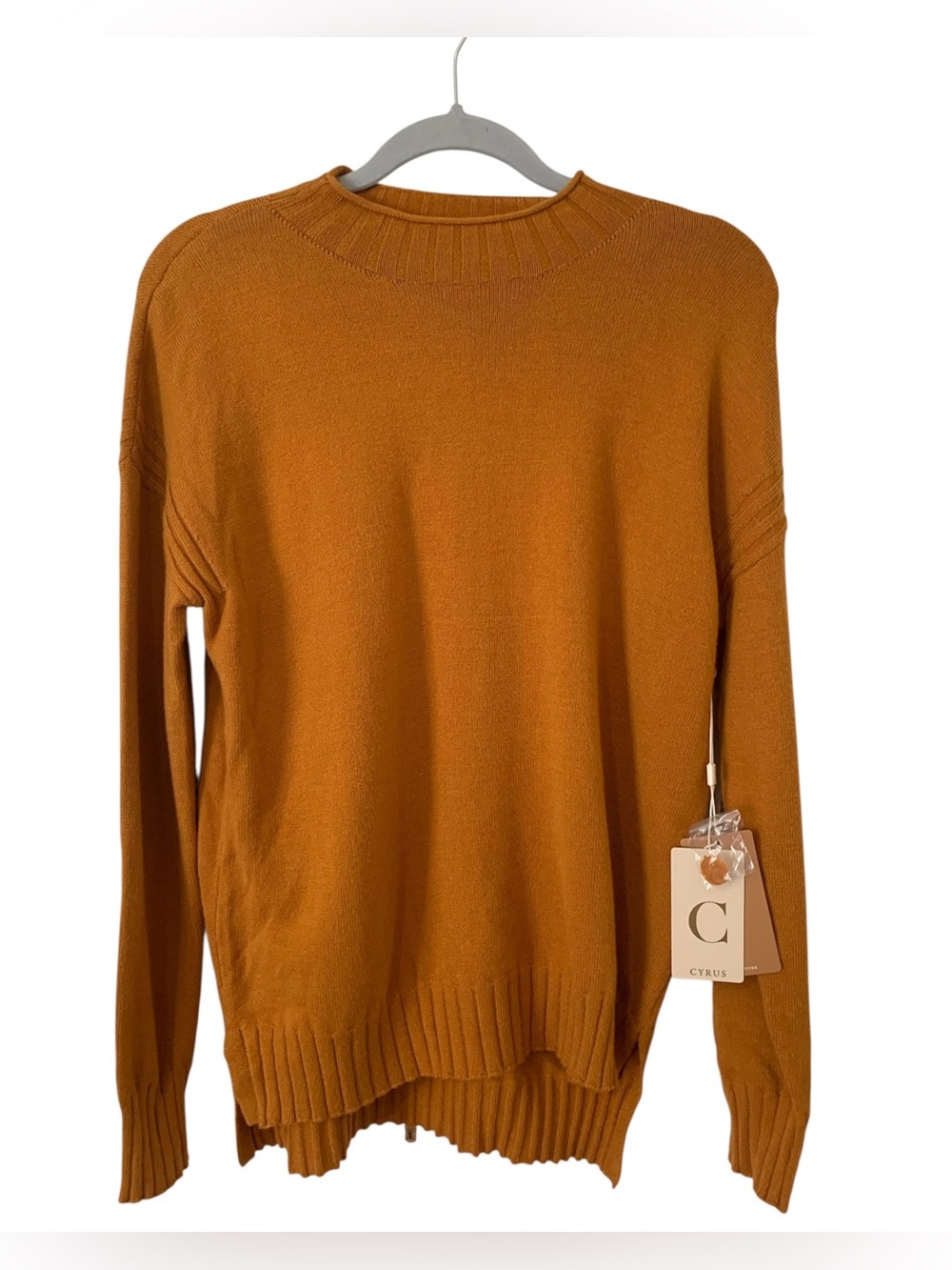 NWT Cyrus New York Inca Gold Mock Neck Oversized Ribbed Knit Sweater Small